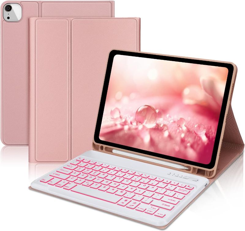 Photo 1 of YEHOBU iPad Pro 12.9 Case with Keyboard, iPad 12.9 Pro Case with Keyboard for 12.9 inch iPad Pro (6th/5th/4th/3rd Generation), Backlit Detachable Keyboard with Pencil Holder, Smart Folio Cover, Pink
