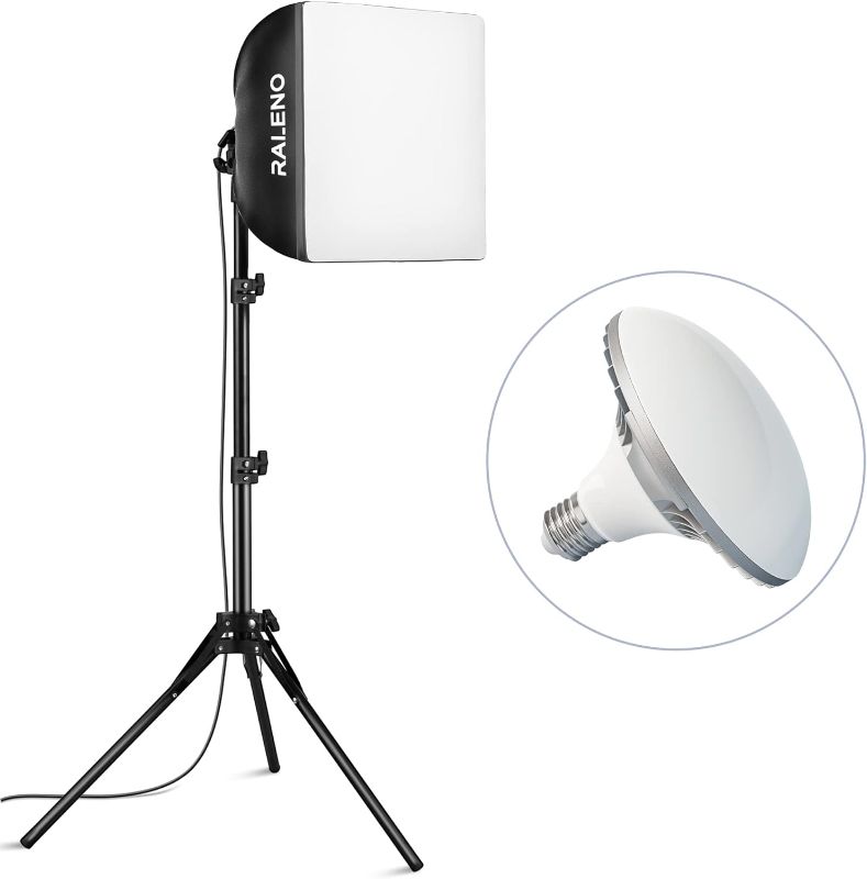 Photo 1 of RALENO Softbox Lighting Kit, 16'' x 16'' Photography Studio Equipment with 50W / 5500K / 90 CRI LED Bulb, Continuous Lighting System for Video Recording and Photography Shooting