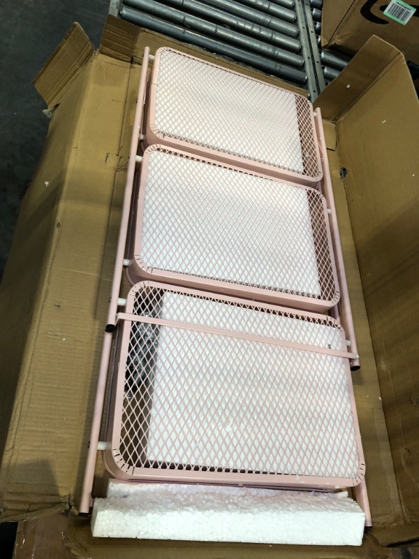 Photo 1 of Isaac Jacobs 3-Tier Rolling Cart, Foldable Mobile Storage Organizer with Caster Wheels, Lightweight Multi-Purpose Metal Utility Cart for Office, Kitchen, Bathroom, Bedroom (Pink)