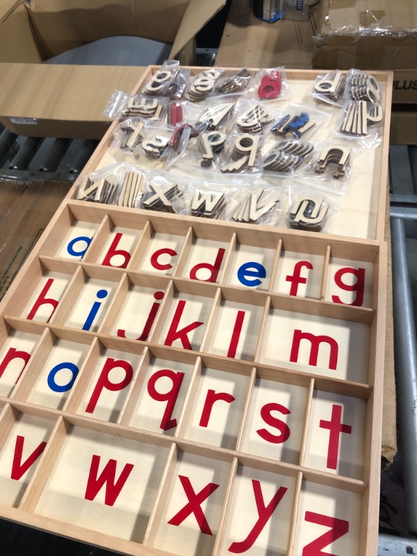 Photo 3 of Elite Montessori Wooden Movable Alphabet with Box Preschool Spelling Learning Materials (Red & Blue, 5mm Thick)