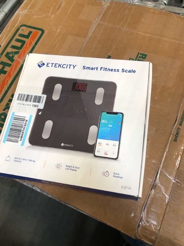 Photo 2 of etekcity scales for body weight, bathroom digital weight scale for body fat, smart bluetooth scale for bmi, and weight loss, sync 13 data with other fitness apps, black, 11x11 inch