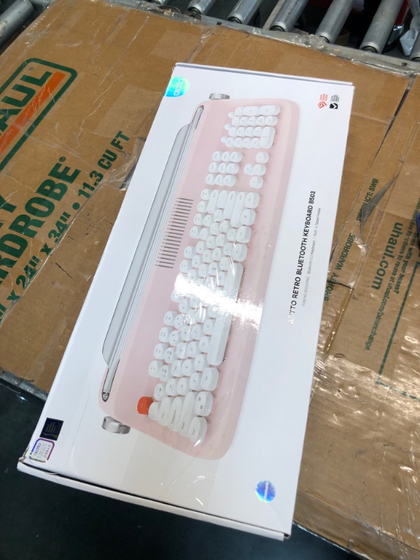 Photo 3 of YUNZII ACTTO B503 Wireless Typewriter Keyboard, Retro Bluetooth Keyboard with Integrated Stand for Multi-Device (B503, Baby Pink) B503 Baby Pink