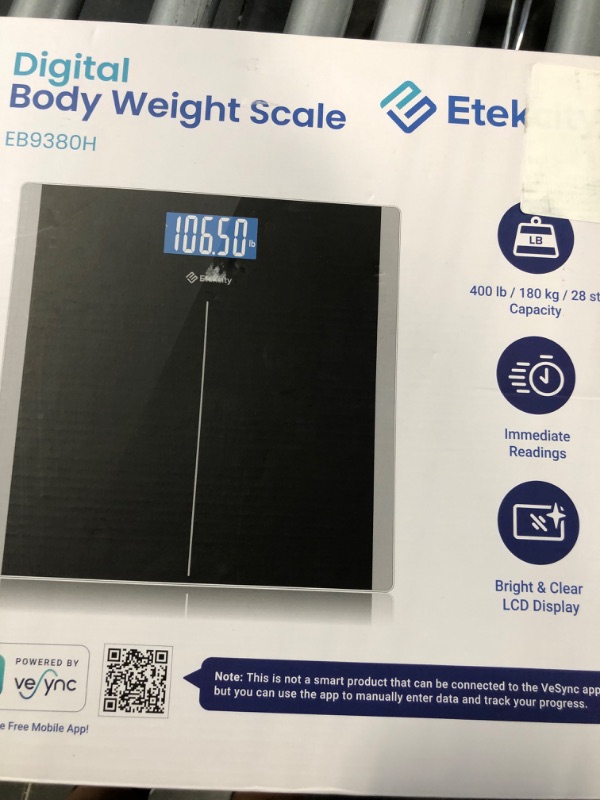 Photo 1 of Etekcity Digital Body Weight Bathroom Scale with Step-On Technology, Reliable Results with High Precision Measurements, Large Backlit LCD Display, 400 Pounds Non-Smart Black