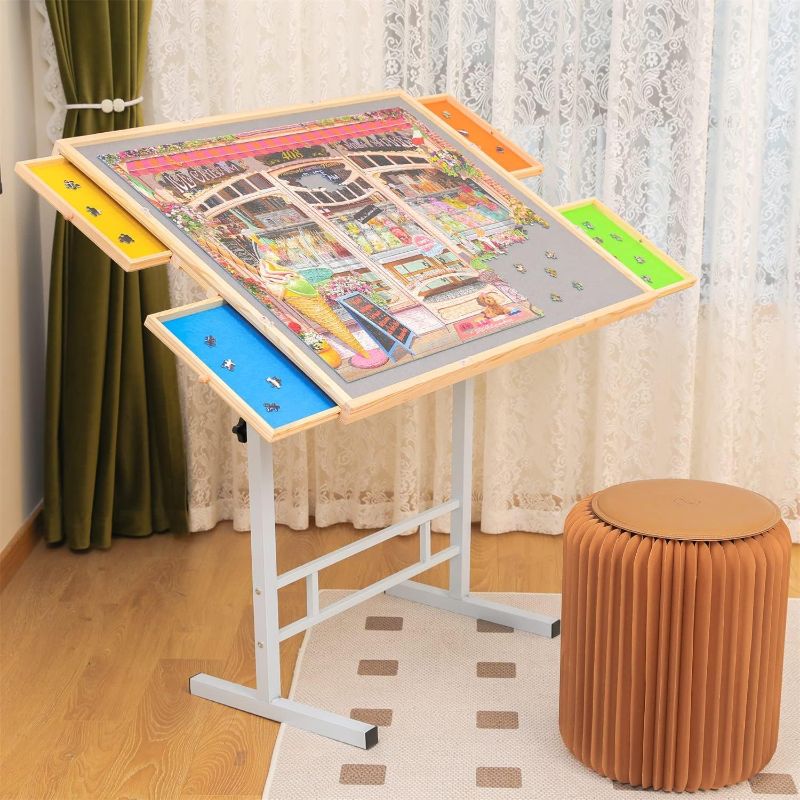 Photo 1 of Tilting Puzzle Table - Portable Jigsaw Puzzle Table 1500 Pieces with Adjustable Height and Board, JoyPcsTable Puzzle Board with Colorful Drawers