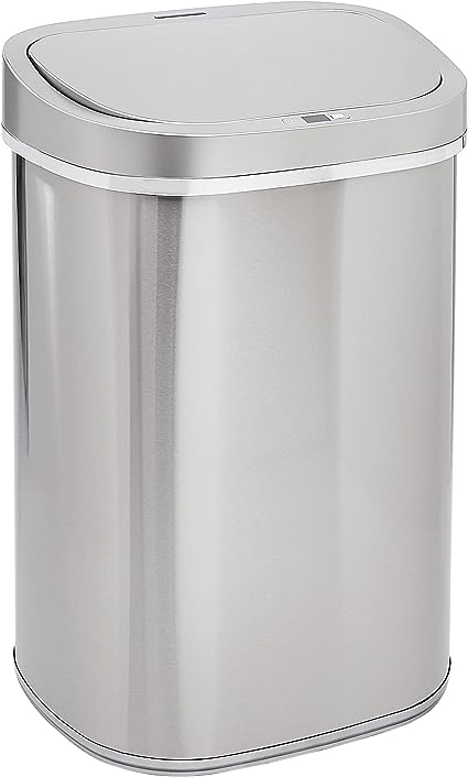 Photo 1 of Amazon Basics Automatic Hands-Free Stainless Steel D-Shaped Trash Can, 80 Liters, 2 Compartment Bins