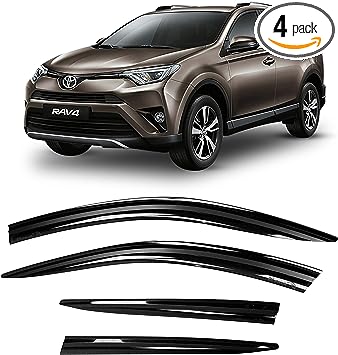 Photo 1 of Lightronic WV94992 Tape-on Side Window Visor Deflector Rain Guard, Dark Smoke Shatterproof, 4 PCS Set for 2013-2018 Toyota Rav4