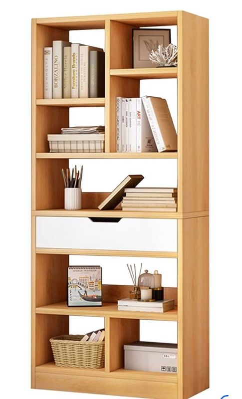 Photo 1 of 
IOTXY Wooden Open Shelf Bookcase -71" Inches Height Freestanding Display Storage Cabinet Organizer with 8 Cubes and a Drawer, Floor Standing Bookshelf in Maple Yellow