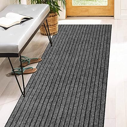 Photo 1 of 2' x 6' Runner Rugs with Rubber Backing, Indoor Outdoor Utility Carpet Runner Rugs, Stripe Gray, Can Be Used as Aisle for The RV and Boat, Laundry Room and Balcony