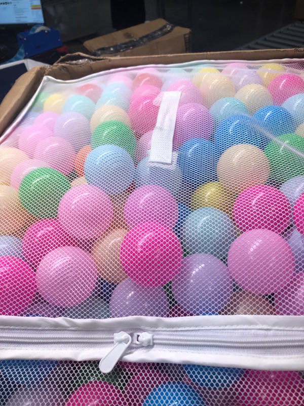 Photo 3 of Amazon Basics BPA Free Crush-Proof Plastic Ball Pit Balls with Storage Bag, Toddlers Kids 12+ Months, 6 Pastel Colors - Pack of 400 6 Pastel Colors 400 Balls