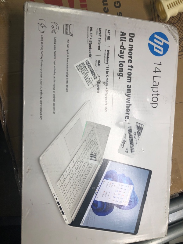 Photo 2 of HP 2022 Newest Stream 14" HD Display, Intel Celeron N4120 Processor, 4GB Memory - 64GB eMMC,WiFi,Bluetooth, Type-C, 802.11AC, Win10 S - Snowflake White