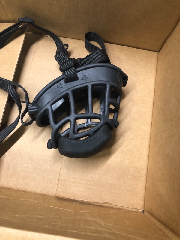 Photo 3 of Dog Muzzle with Slow Feeder for Positive Training, Anti Biting Chewing Scavenging Wound Licking, Humane Soft Basket Muzzle for Small Medium Large Dogs, Allow Panting, Easy to Accept Black XL-(Snout 12½”-14")