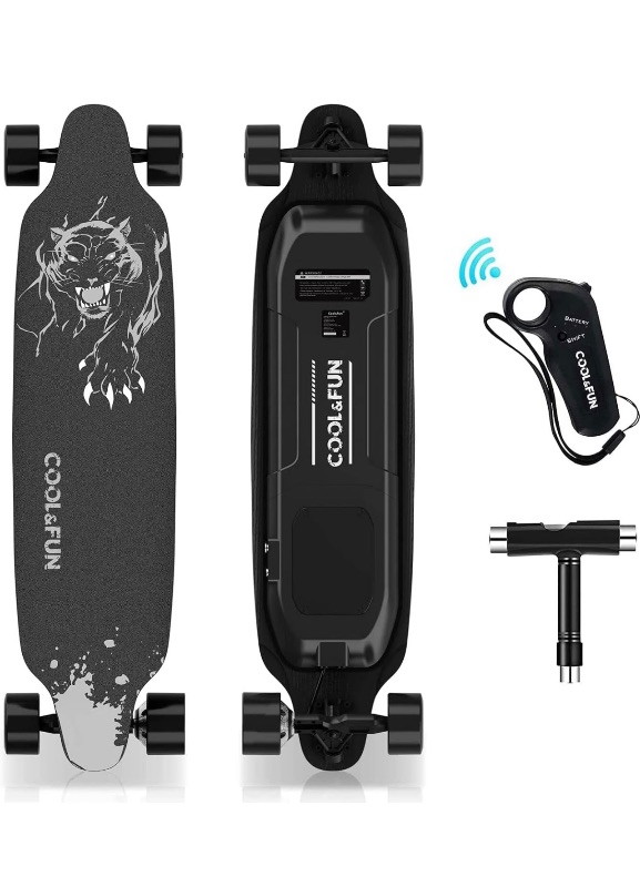 Photo 1 of COOL&FUN Electric Skateboard with Remote, 400W Brushless Motor, 3 Speed Adjustment, Load up to 265 Lbs, Electric Longboard for Adults & Teens