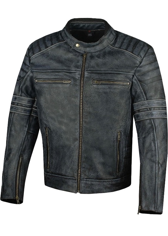 Photo 1 of Men's SHADOW Motorcycle Distressed Cowhide Leather Armor Black Jacket Biker XL