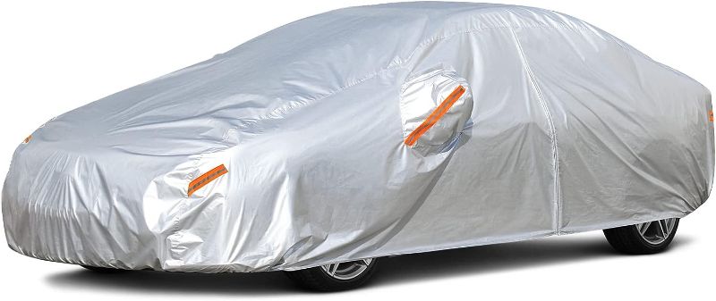 Photo 2 of Kayme Car Covers for Automobiles Waterproof All Weather Sun Uv Rain Protection with Zipper Mirror Pocket Fit Sedan (182 to 193 Inch) 3XL C9 For Sedan-Length ( 182-193 inch )