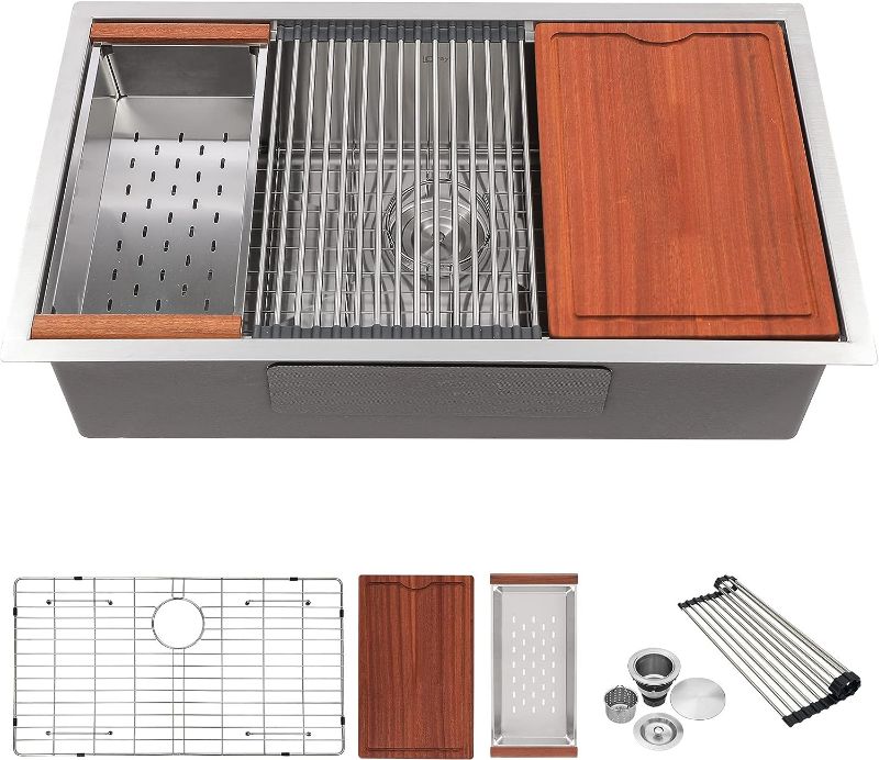 Photo 1 of 33 Undermount Sink Stainless - Lofeyo 33 Inch Kitchen Sink Undermount Ledeg Workstation 16 Gauge Stainless Steel Single Bowl Sink Basin
