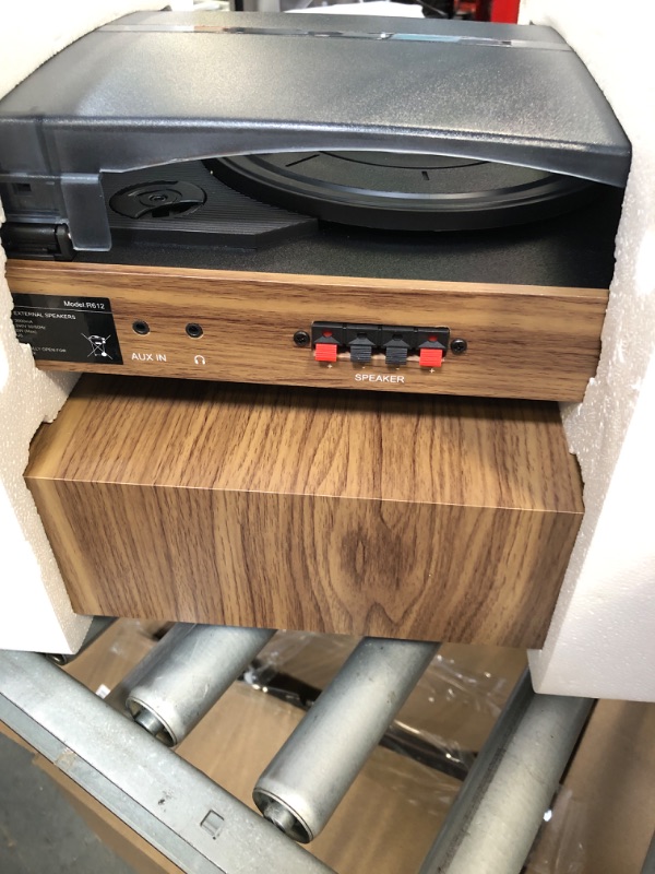 Photo 4 of Record Player for Vinyl with External Speakers, Belt-Drive Turntable with Dual Stereo Speakers Vintage Vinyl LP Player Support 3 Speed Wireless AUX Headphone Input Auto Stop for Music Lover Wood Bark Wood Bark Come with Two External Speakers