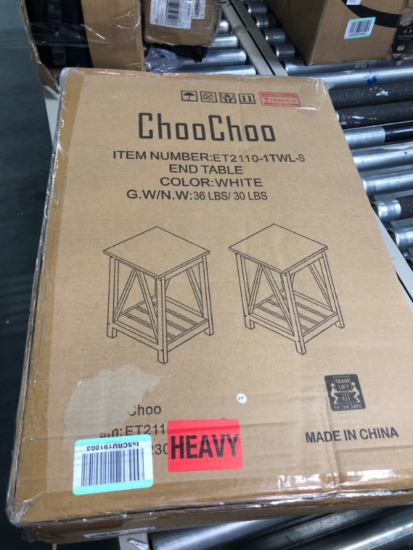 Photo 1 of ChooChoo Farmhouse End Table, Rustic Vintage End Side Table with Storage Shelf for Small Spaces, Nightstand Sofa Table for Living Room, Bedroom White 2 Pack