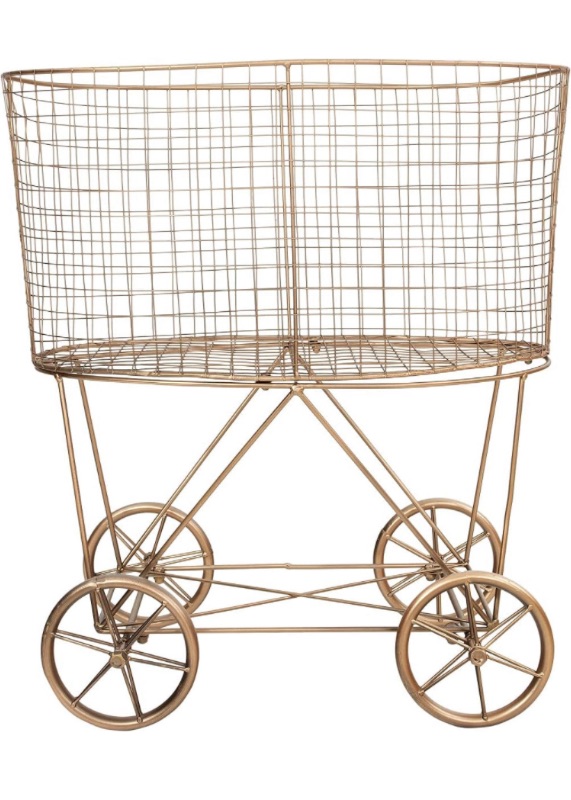 Photo 1 of Creative Co-Op Vintage Reproduction Decorative Metal Laundry Basket on Wheels, Copper