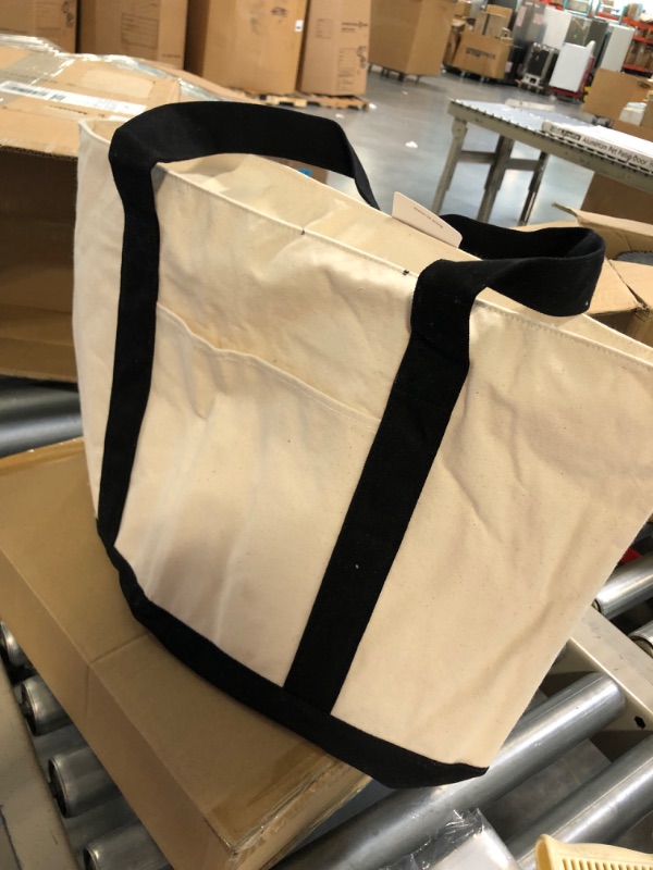 Photo 1 of  Pack Stylish Canvas Tote Bag with an External Pocket, Top Zipper Closure, Daily Essentials (Black/Natural Pack of 1) 1 Black/Natural
