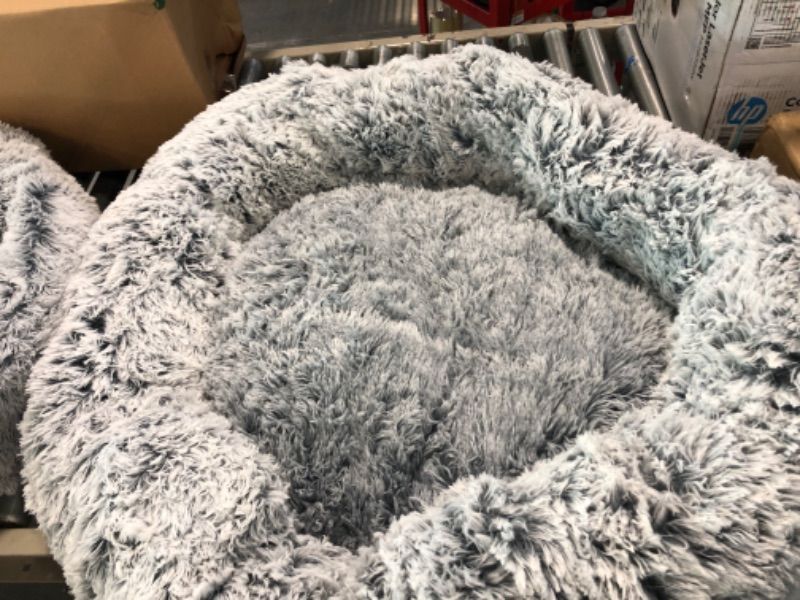 Photo 2 of Bedfolks Calming Donut Dog Bed, 36 Inches Round Fluffy Dog Beds for Large Dogs, Anti-Anxiety Plush Dog Bed, Machine Washable Pet Bed (Dark Grey, Large) Large(D36") Dark Grey