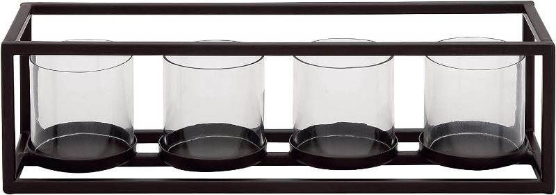 Photo 1 of ***HOLDER HAS 5 SPOTS*** Deco 79 Metal 5 Glass Sleeve Candelabra, 22" x 5" x 5", Black Black/Clear 22"L x 5"W x 5"H