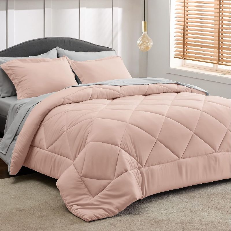 Photo 1 of Bedsure Blush Pink Queen Comforter Set - 7 Pieces Reversible Queen Bed in a Bag Queen Bed Set with Comforters, Sheets, Pillowcases & Shams, Queen Bedding Sets