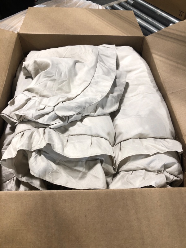 Photo 1 of Andency Khaki Ruffle Comforter Queen(90x90Inch), 3 Pieces(1 Ruffled Comforter and 2 Pillowcases) Farmhouse Shabby Chic Comforter, Vintage Rustic Soft Microfiber Down Alternative Bedding Comforter Set Khaki Queen