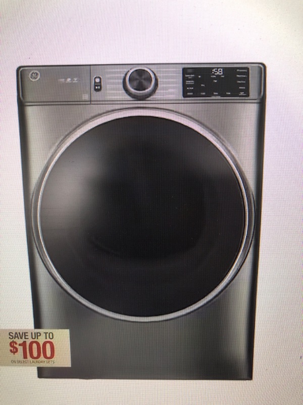 Photo 1 of GE 7.8 cu. ft. Smart Front Load Electric Dryer in Satin Nickel with Steam and Sanitize Cycle, ENERGY STAR
