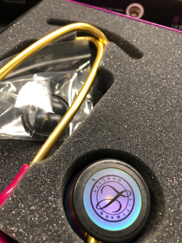 Photo 4 of 3M Littmann Classic III Monitoring Stethoscope, Rainbow-Finish, Raspberry Tube, 27 Inch, 5806 Rainbow Finish Chestpiece, Raspberry Tube