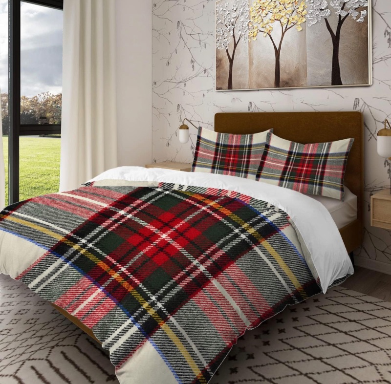 Photo 1 of Batmerry Scottish Tartan Full Size 3 Pieces Bedding Comforter Sets,Soft Fluffy Square Green Wool Plaid Pattern Printed Duvet Cover for All Season