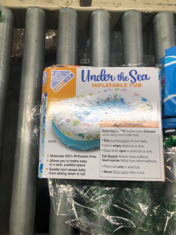 Photo 1 of Mommy's Helper Inflatable Bathtub for Baby & Toddler; Saddle Horn Baby Bath Seat Keeps Baby from Sliding; Whimsical Ocean Design Makes Toddler Bath time Fun; Recommended Age 6 to 24 Months Blue, White Under the Sea