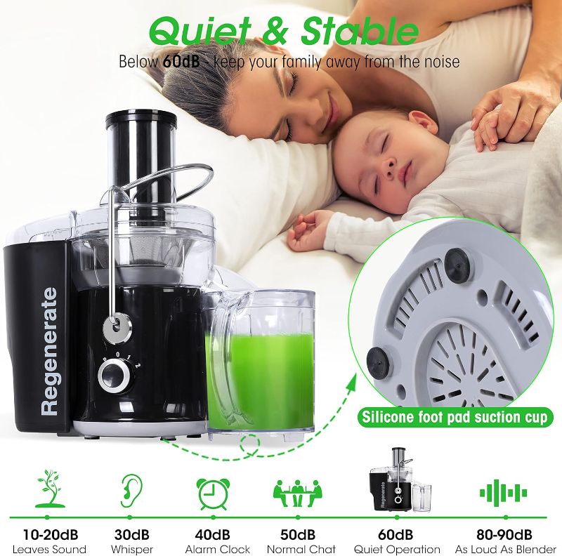 Photo 1 of 600W 3 Speeds Juicer Machines Vegetable and Fruit, Regenerate Centrifugal Juice Extractor with Wide Mouth 3” Feed Chute, Easy to Clean, BPA-Free Compact Centrifugal Juice Maker, Black