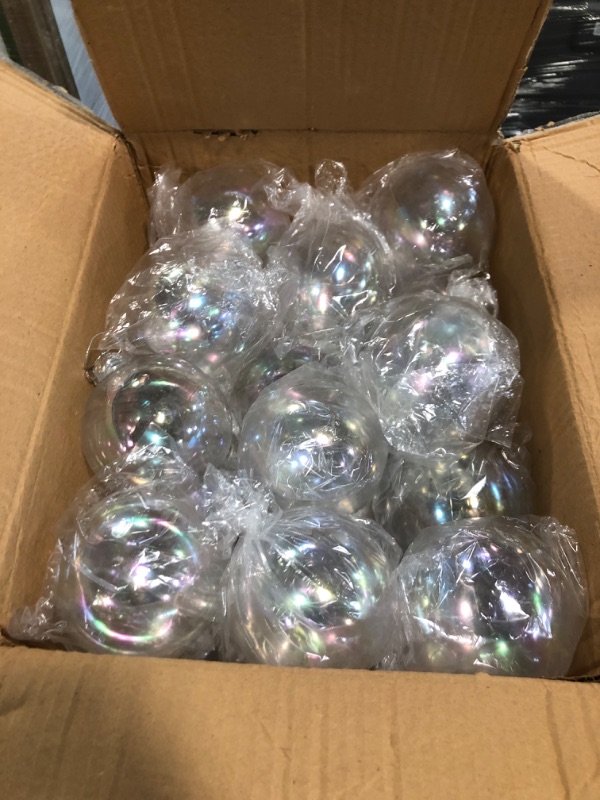 Photo 2 of 48 Pcs Funtery 4'' Christmas Clear Iridescent Ornaments Balls 4 inch Plastic Iridescent Ball Christmas Clear Plastic Fillable Baubles Ball for Christmas Party Birthday Wedding Decorations