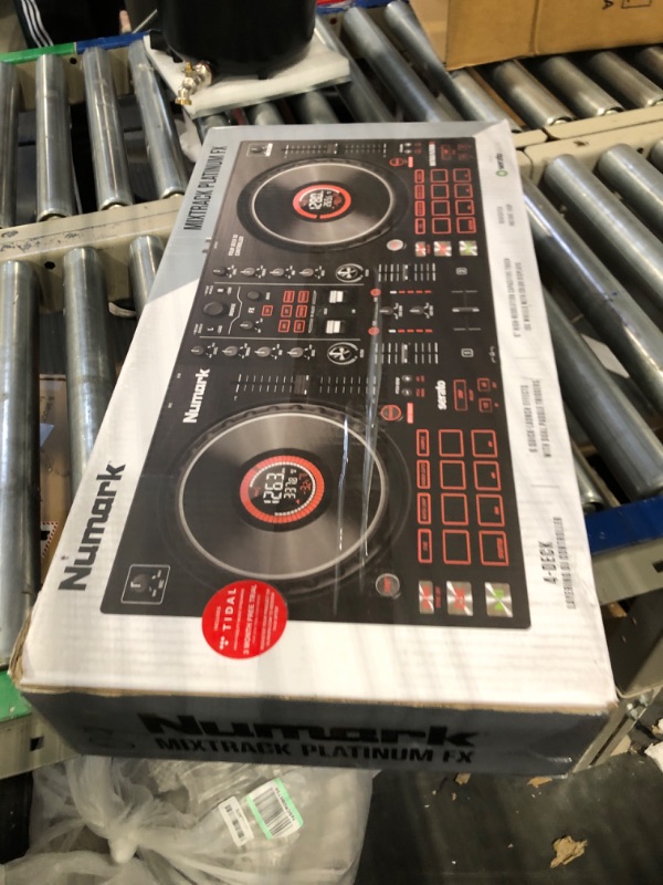 Photo 3 of DJ Controller Bundle - DJ Set with 4 Decks, DJ Mixer, Audio Interface, Jog Wheel Displays, FX and DJ Headphones - Numark Mixtrack Platinum FX and HF175 4 Decks + Jog Wheel Displays DJ Controller + DJ Headphones