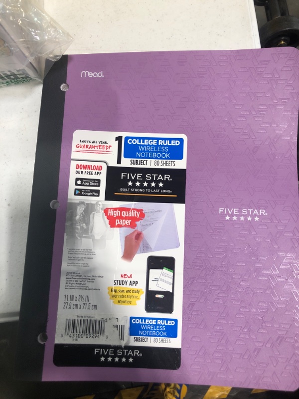 Photo 2 of Five Star Bound Notebook with Pocket, 1 Subject, College Ruled Paper, 80 Sheets, 11" x 8-1/2", Color Selected For You, 1 Count (09294)