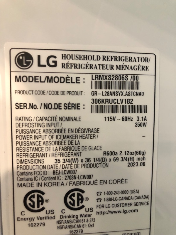 Photo 7 of LG Craft Ice Smart WiFi Enabled 27.8-cu ft 4-Door Smart French Door Refrigerator with Dual Ice Maker (Fingerprint Resistant) ENERGY STAR
