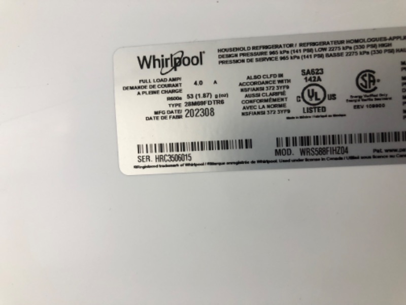 Photo 1 of Whirlpool 28.4-cu ft Side-by-Side Refrigerator with Ice Maker (Fingerprint Resistant Stainless Steel)
