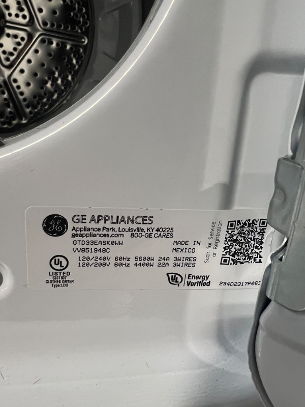 Photo 3 of GE 7.2-cu ft Electric Dryer (White)
