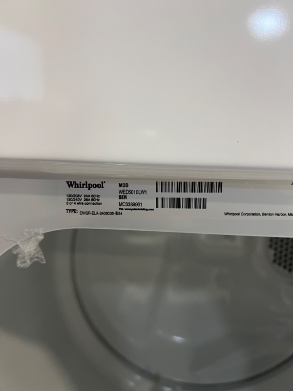 Photo 3 of Whirlpool 7-cu ft Electric Dryer (White)
