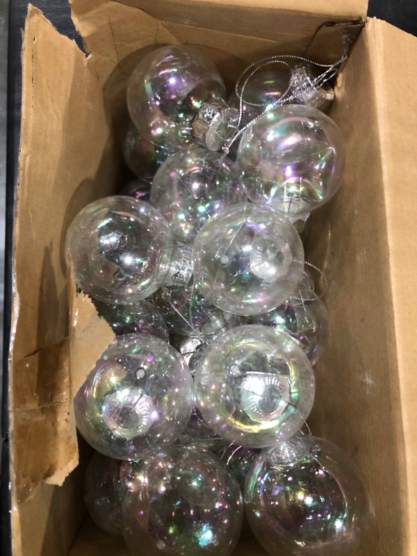 Photo 3 of 2.5'' Iridescent Ornaments Balls Plastic Set Clear Iridescent Christmas Ball Ornaments Plastic Fillable Ornament Ball Iridescent Christmas Ball Ornaments for Holiday Party Tree Decorations (50 Pcs)