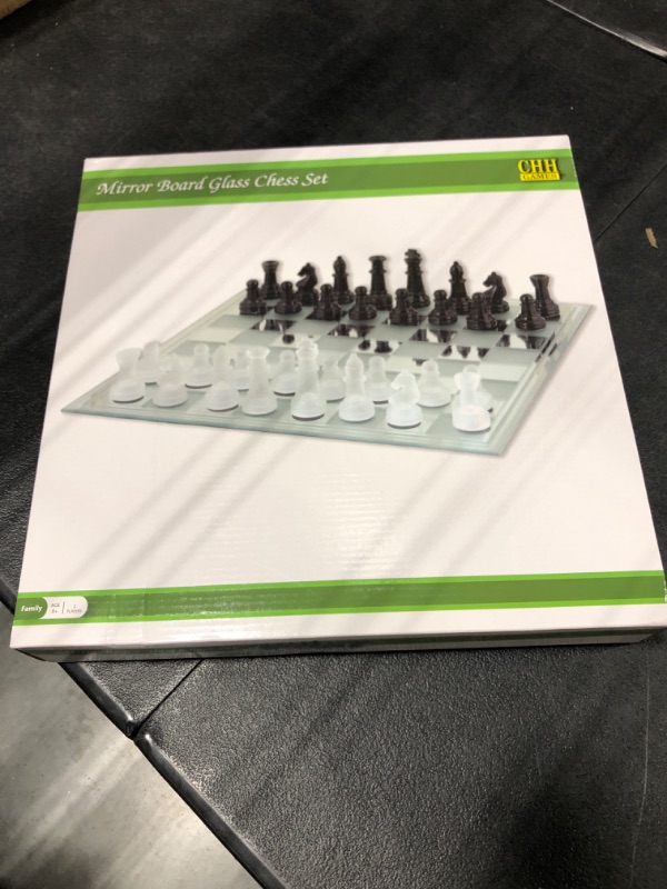 Photo 2 of Avant-Garde Black Frosted Glass Chess Set with Mirror Board