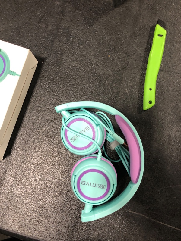 Photo 3 of IMYB Kids Headphones, V1 Wired Stereo Foldable Tangle-Free 3.5mm Adjustable On-Ear Headphones for Kids for School/Toddlers/Childrens/Teens/Boys/Girls/Ipad/Tablet/Kindle/Phones/Travel/Plane (Green)