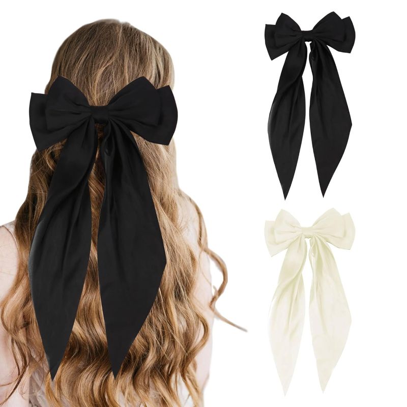 Photo 1 of 2 PCS Hair Bows for Women Black Bow Hair Ribbons for Women Bow Hair Clips Hair Barrettes for Women Hair Accessories for Women Cute Accessories Bow Butterfly Hair Clips (Black,Beige)
