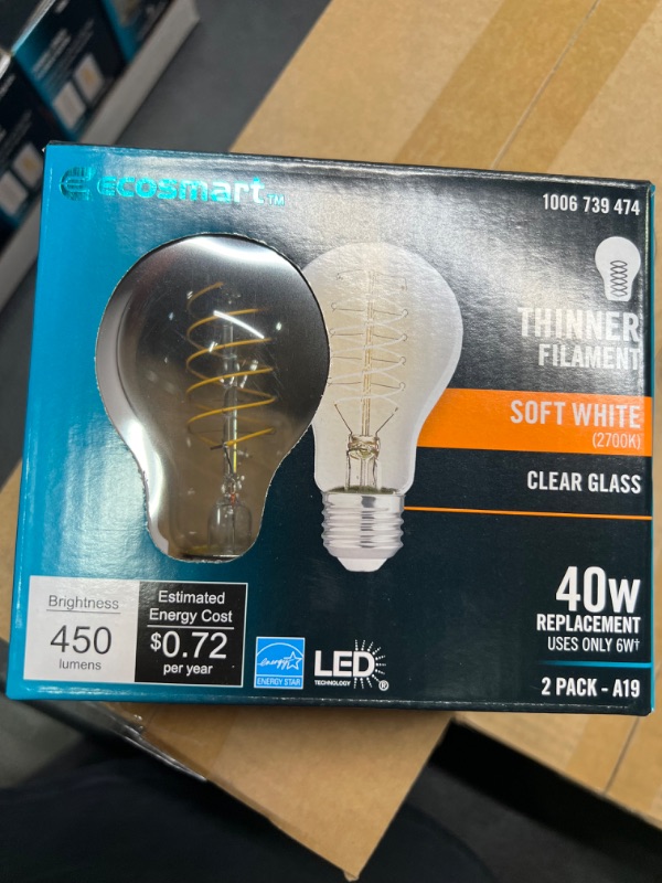 Photo 5 of 2 EcoSmart 40-Watt Soft White Clear Glass A19 LED Light Bulbs - 450 Lumens 6 Pack
