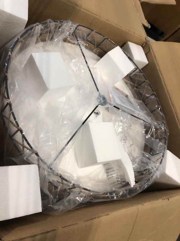 Photo 1 of Linour Rattan Farmhouse Chandelier Light: 5-Lights Boho Large Pendant Lights Fixtures - Handmade Woven Wicker Rustic Chandeliers with Fabric Shade for Bedroom Living Room Dining Room Kitchen Foyer