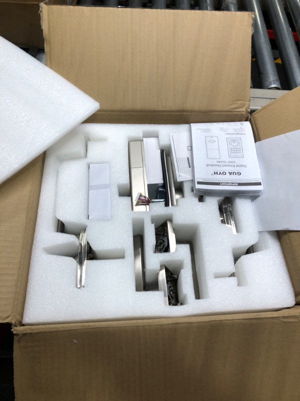 Photo 1 of NeuType Keyless Double Door Lock Set with Handle, Keypad Deadbolt, Keyless Double Door Handle Set with Dummy, Door Handle Sets - Auto Lock, 1-Touch Locking, 50 User Codes, Satin Nickel Keyless Entry Door Lock with Handle Satin Nickel (for Double Door)