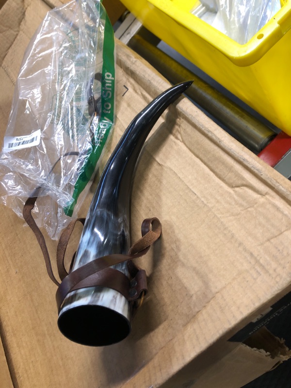 Photo 1 of Wine/Mead Drinking Horn (10-12oz) Medieval Viking Cup w/Brown Leather Authentic Medieval Inspired Mug Rustic Vintage Home Decor Gifts