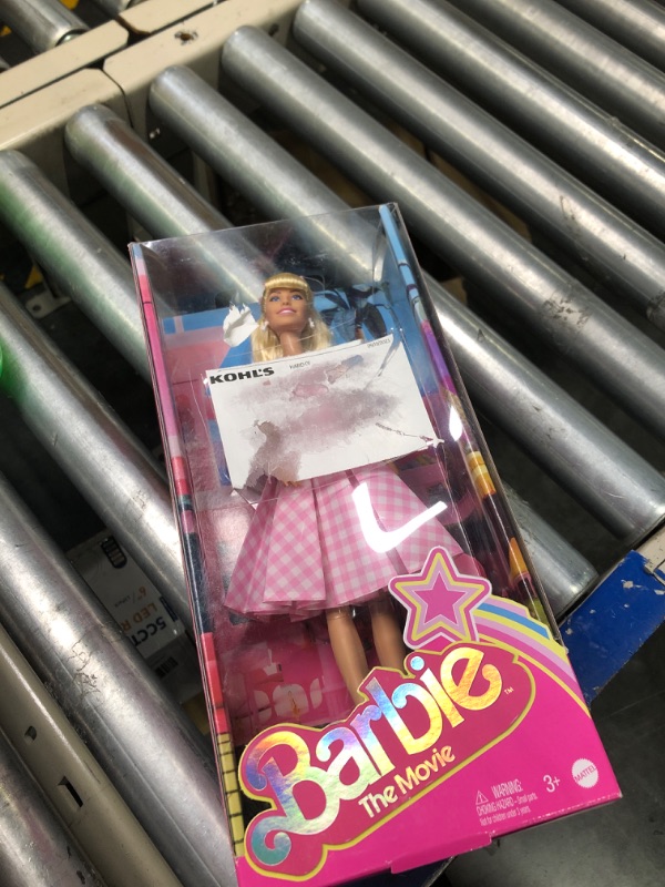 Photo 2 of Barbie The Movie Doll, Margot Robbie as Barbie, Collectible Doll Wearing Pink and White Gingham Dress with Daisy Chain Necklace