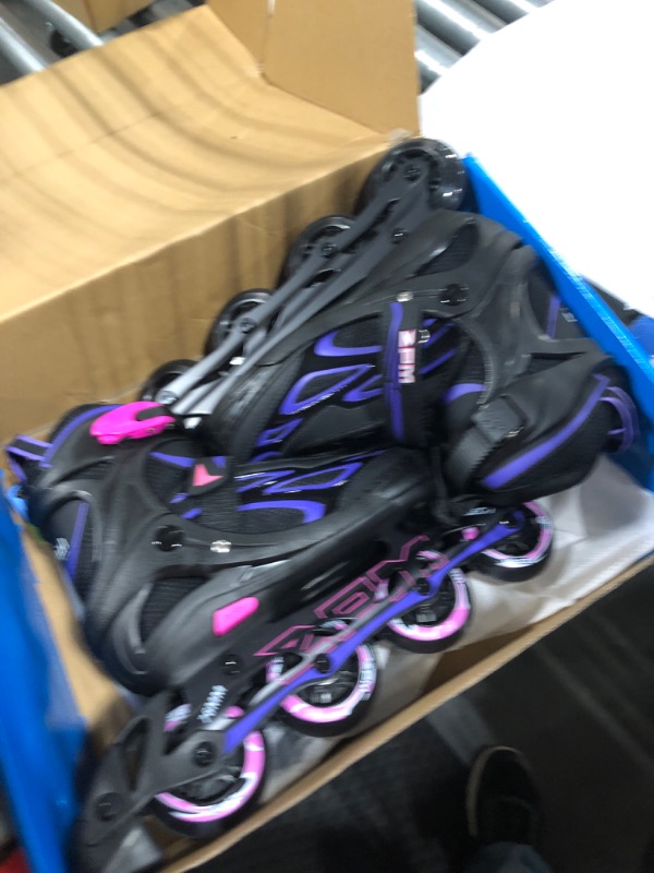 Photo 4 of 2PM SPORTS Vinal Girls Adjustable Flashing Inline Skates, All Wheels Light Up, Fun Illuminating Skates for Kids and Men- Azure Small (1Y-4Y US) Violet & Magenta Large - Youth (4-7 US)