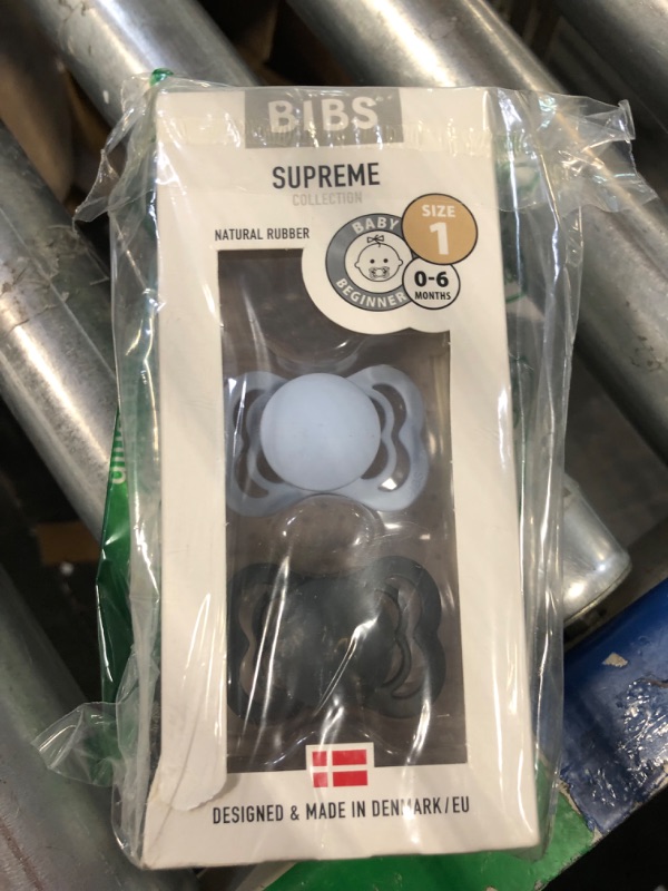 Photo 2 of BIBS Pacifiers - Supreme Collection | BPA-Free Baby Pacifier | Made in Denmark | Set of 2 Iron/Baby Blue Color Premium Soothers | Size 6-18 Months